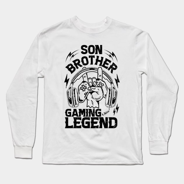 Son Brother Gaming Legend Gamer Gifts For Teen Boys Gaming Vintage Long Sleeve T-Shirt by Herotee